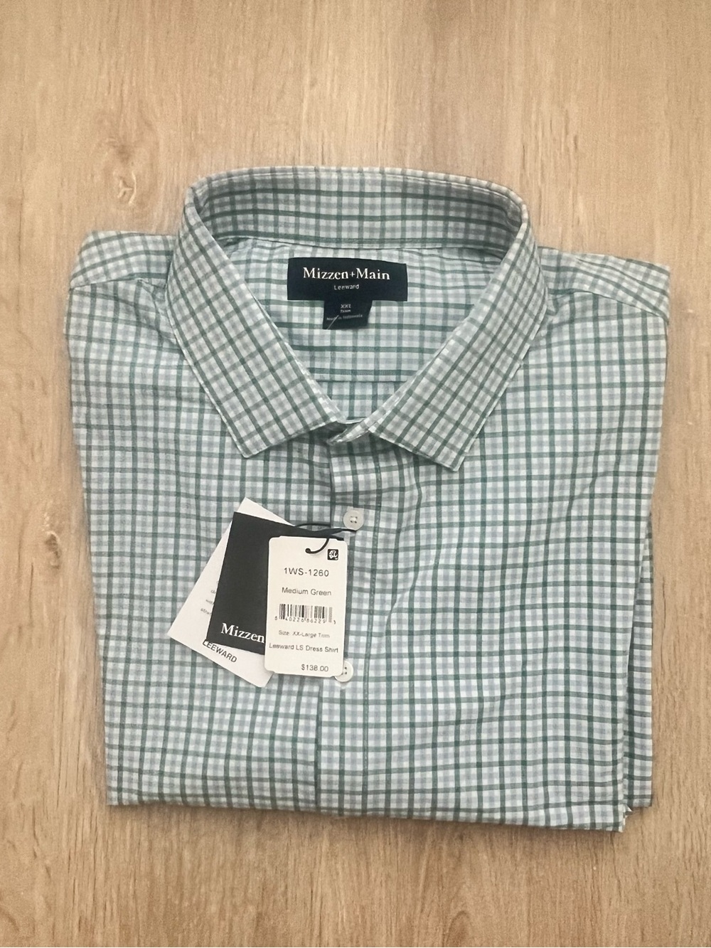 Mizzen+Main Leeward Dress Shirt Mens XXL Classic Fit Green Gingham Performance